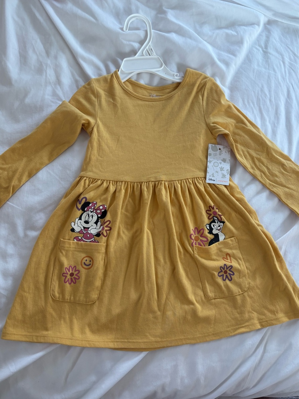 Disney Girls' Yellow Minnie Mouse Long Sleeve Pocket Dress